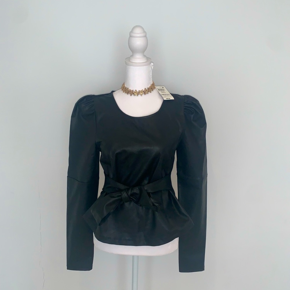 INC pleather puff sleeve top